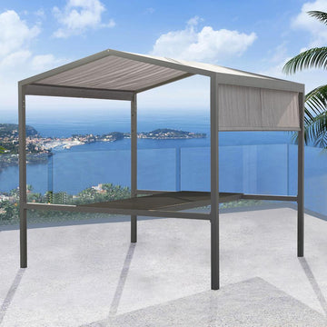 Outdoor Patio Adjustable Height Aluminum Dining Table with Canopy Convirt to Bar Table